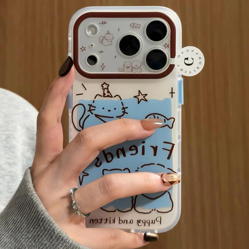 可爱蓝底涂鸦卡通适用于苹果18promax手机壳iphone17pro保护套16/15新款17pm超好看巨好看高级感全包防摔外壳