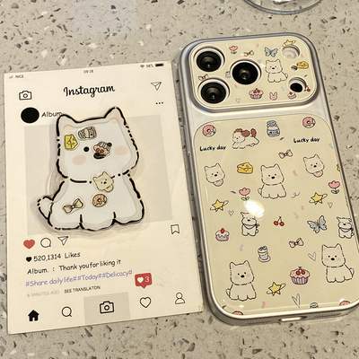 趣味可爱满屏甜品西高地适用于苹果17promax手机壳iphone14保护套新款16摇摇乐支架15pro全包max巨好看手机套