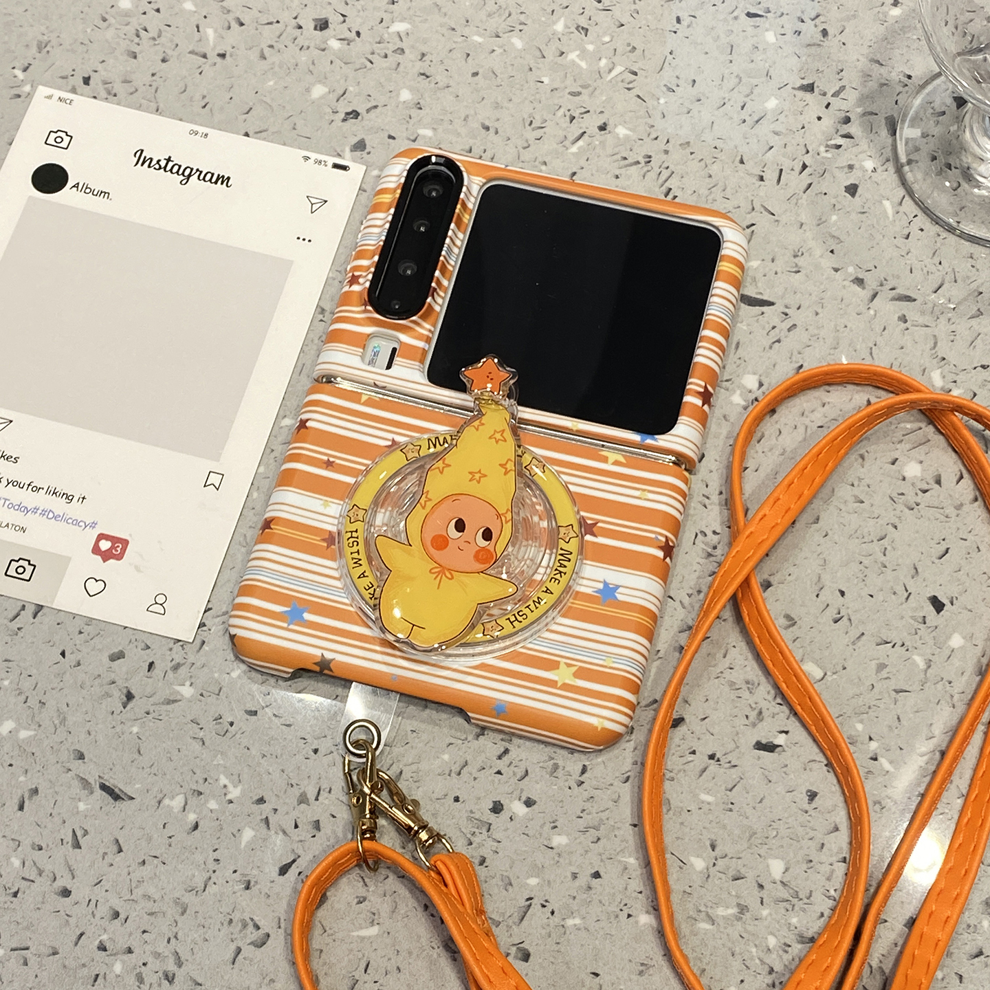 【每日新品】ins风橙条纹星星人磁吸支架斜跨挂绳适用华为purax手机壳pura折叠屏x典藏版超好看外壳巨好看女