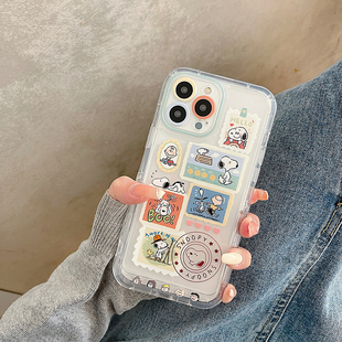日韩卡通史努比适用苹果iphone16pro手机壳15小众高级感14promax支架17网红超火13可爱max透明plus保护套12女