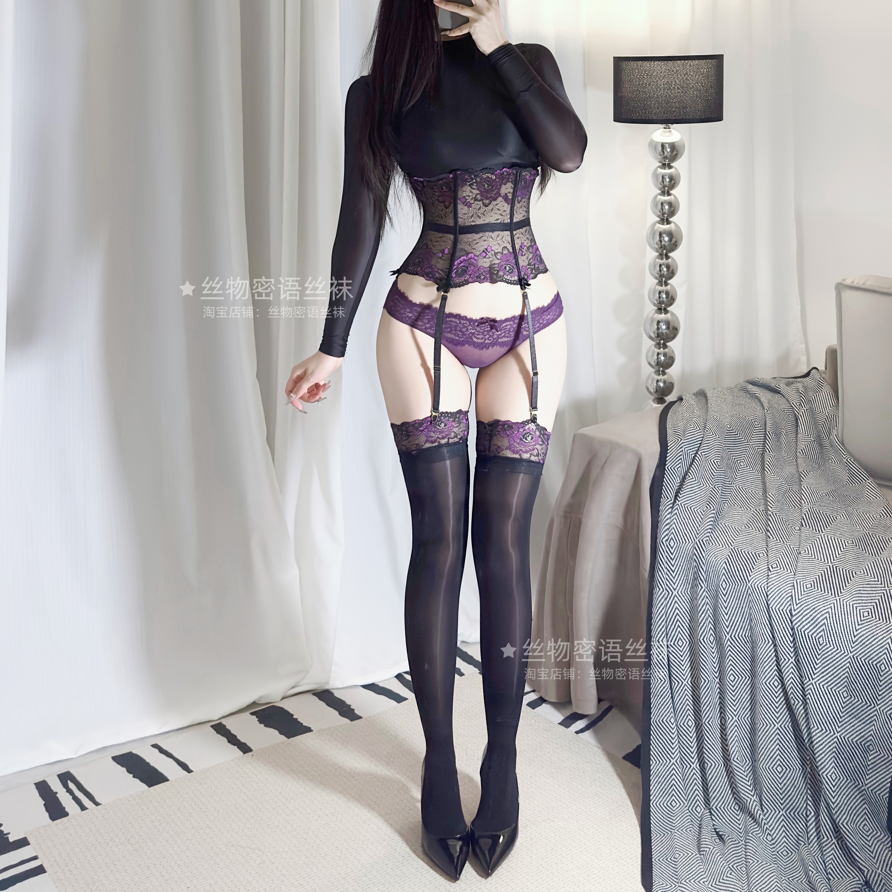 鱼骨束腰马甲丝袜御姐长筒吊带袜