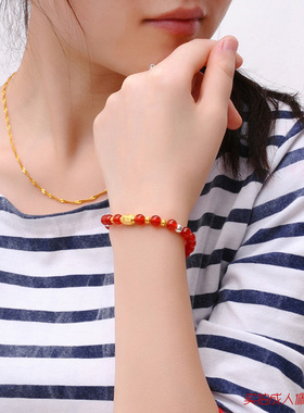 天然红玛瑙手串编绳女士正品黄金转运珠手链水晶手饰本命年送女友