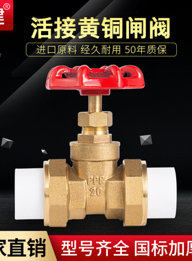 顶建4分6分铜闸阀 PPR阀门双头活接铜球截止阀门 PPR水管管件配件