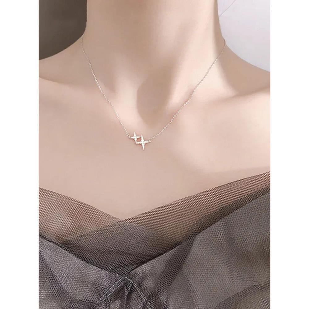 S999纯银星星项链女款情人节礼物送女友小众轻奢锁骨链不掉色高级