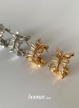 Boonee alus夏季新款爆款圆圈耳环小众独特设计感不规则锆石耳钉