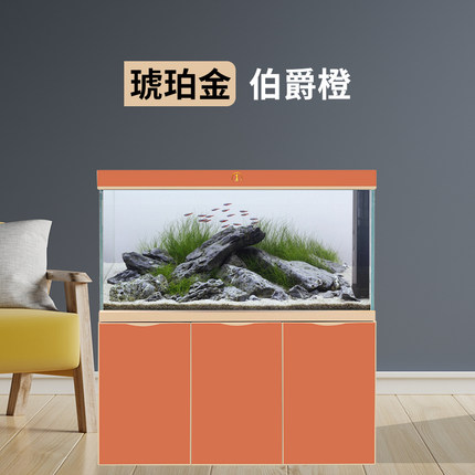 睿美鱼缸1号系列新款幽兰超白玻璃灰色大型底滤客厅水族箱