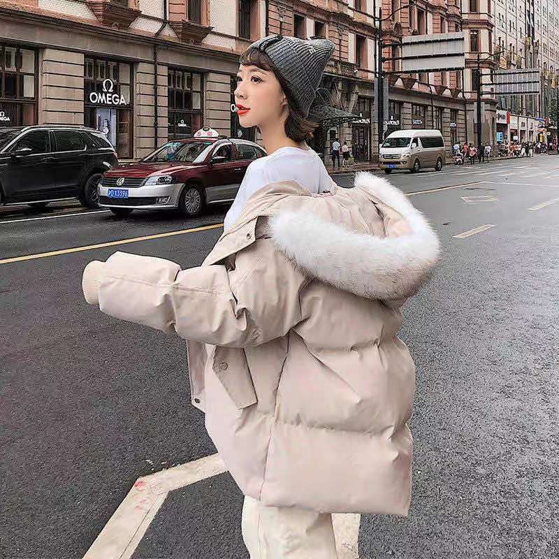 棉服外套女大毛领韩版宽松棉衣冬2021新款短款羽绒服加厚面包服