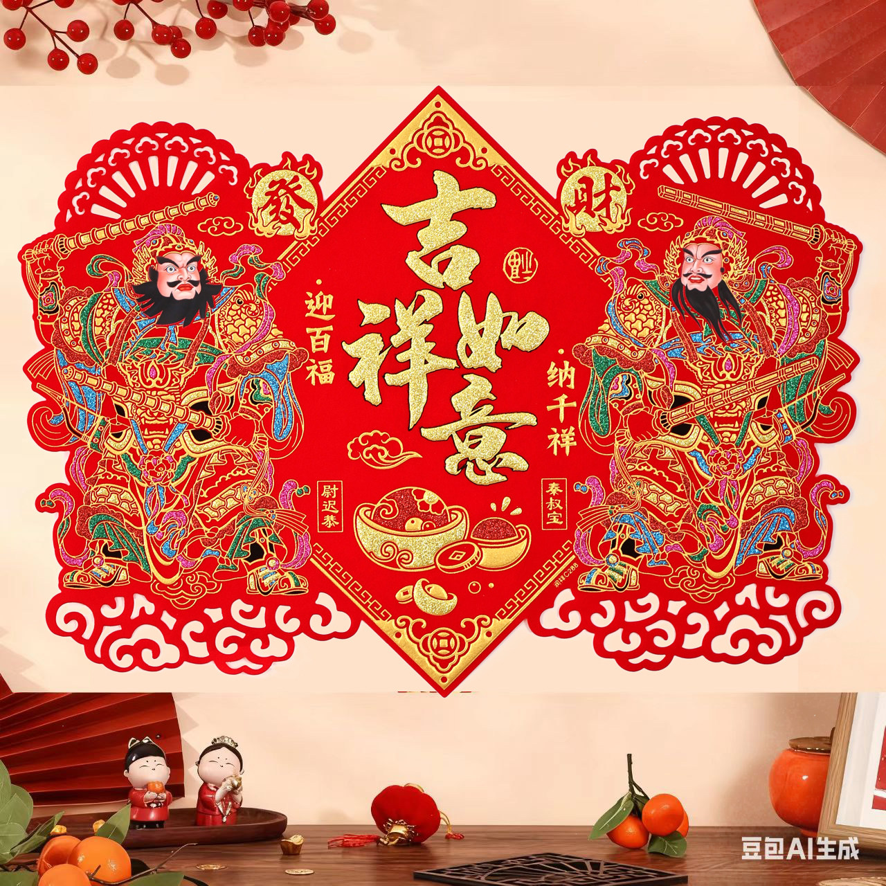 尉迟恭门神贴纸招财纳福自粘胶春节过年祈福求安防水门贴