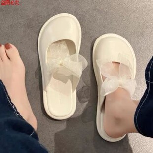 夏春季蝴蝶结拖鞋女防滑可外穿包头凉鞋便携防水防臭法式平底家居