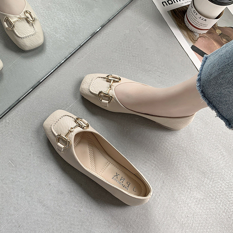 单鞋女夏软底平底鞋女鞋2021新款浅口方头奶奶鞋温柔晚晚软皮瓢鞋