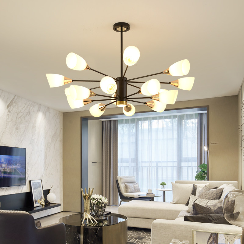 现代简约客厅灯轻奢创意餐厅灯主卧室大气服装店双层铁艺玻璃灯具