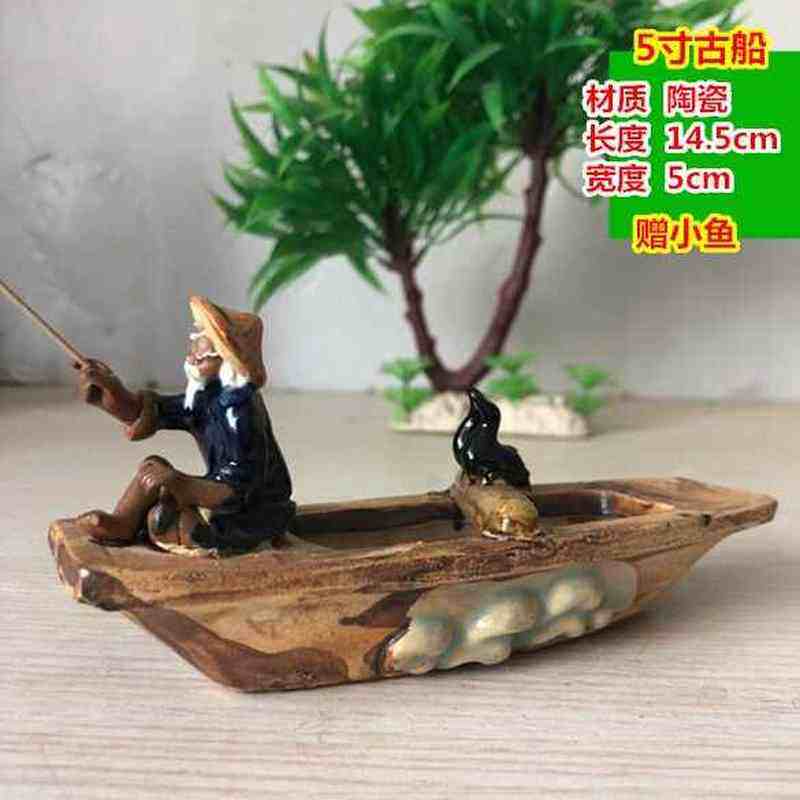 微景观盆景配件 人物小摆件 假山装饰配件 陶瓷 船 划船