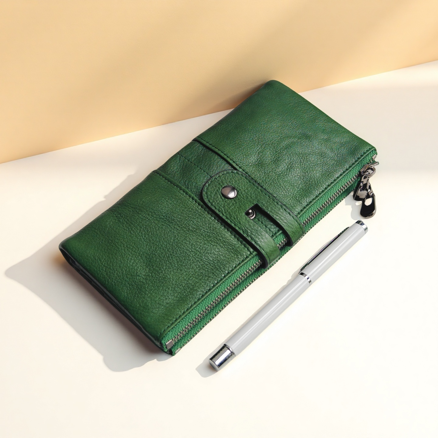 真皮女士钱包软皮长款牛皮手拿包拉链搭扣手包女薄款钱夹手机皮包