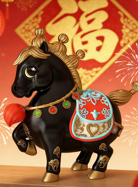 新年黑金边马上有钱福禄摆件