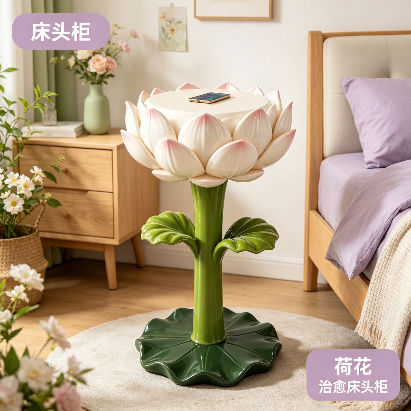 轻奢高档荷花落地装饰摆件