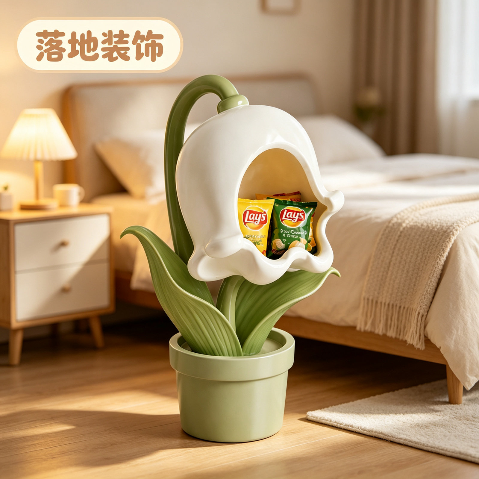奶油风铃兰落地装饰摆件