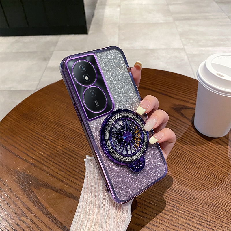 荣耀畅玩50plus手机壳新款陀螺支架X7B旋转解压创意play8T渐变闪粉透明保护套honor高级感磁吸个性防摔适用于