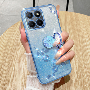 荣耀畅玩30M手机壳时尚 创意支架honor全包防摔闪粉水钻玫瑰花女适用于 新款 X8高级感5G保护套X6轻奢风奢华个性
