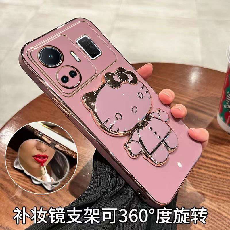 真我GTneo5手机壳可爱猫支架realme时尚补妆镜面se保护套RMX3706全包防摔RMX3708网红卡通创意新款女奢适用于