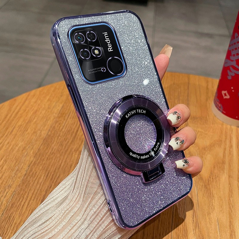 红米10c手机壳高级感时尚渐变闪粉软壳redmi10A新款创意10xpro磁吸支架5G超薄可爱防摔10简约全包保护适用于