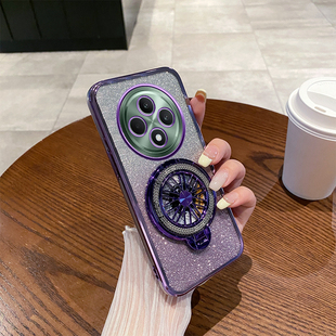 oppoReno12F手机壳新款陀螺支架Reno12F旋转解压创意渐变闪粉透明保护套oppo高级感个性磁吸超薄防摔软适用于