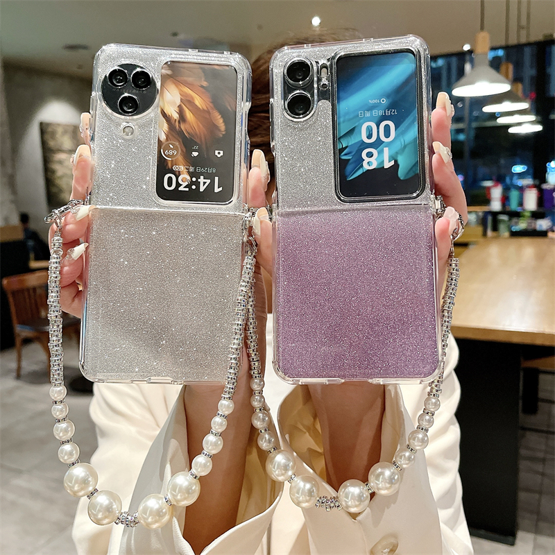 oppoFindn3flip手机壳新款时尚闪粉findn2flip折叠屏高级感保护套个性创意珠链挂绳全包防摔透明软壳女适用于
