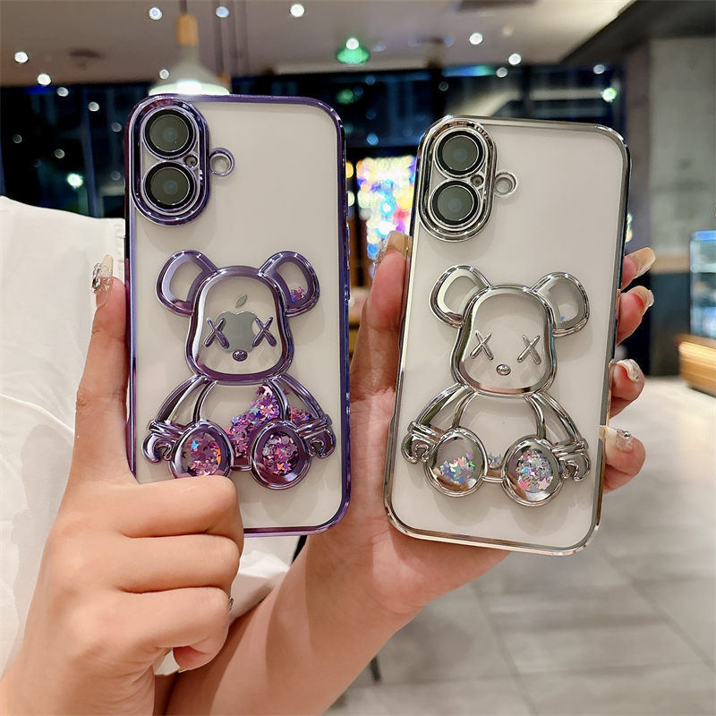 暴力熊苹果16手机壳15潮牌14卡通iPhone13proMAX立体创意12保护套XRXS闪粉流沙7/8plus女时尚个性高级适用于