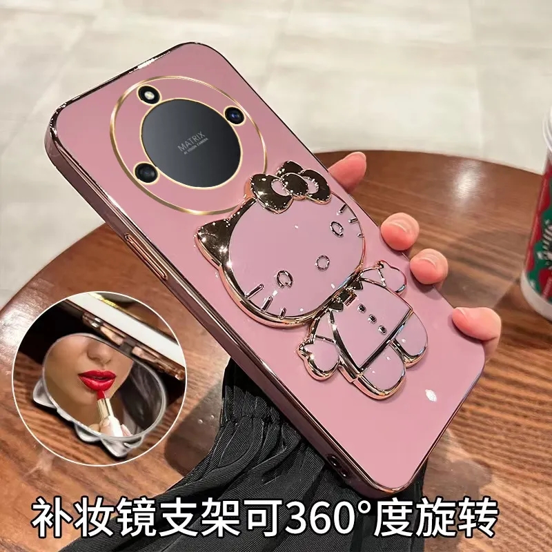 荣耀X9A手机壳可爱猫支架x9a时尚补妆镜面保护套honor全包防摔RMONX网红卡通创意X9A新款镜子奢华高级适用于