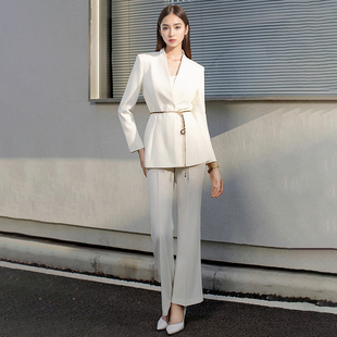 高端职业西装套装女主持人正装西服外套显瘦白色上镜演讲比赛服装
