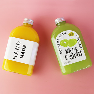 斜边扁方奶茶瓶ins创意一次性PET网红果汁饮料油柑茶外卖杯小酒瓶