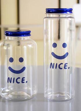 蓝色盖饮料瓶方形胖胖果汁杯一次性塑料PET克莱因蓝奶茶瓶外卖瓶