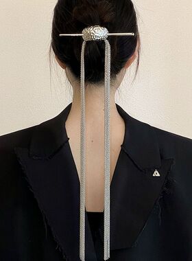 抖音同款镶钻月亮长流苏发簪夸张