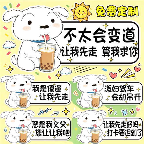 新手上路女司机磁吸车贴实习期贴标胶贴纸反光磁贴线条小白狗定制