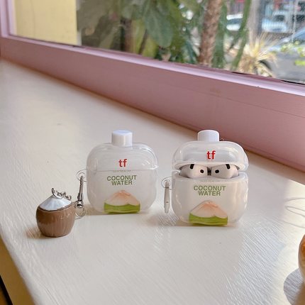 夏日椰子水适用AirPods Pro二代苹果4代蓝牙无线airpods1/2代耳机壳透明三四代保护套分体一代耳机套3代创意