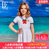 泳衣女童海军风新款 BE范德安儿童连体裙式 泳衣时尚