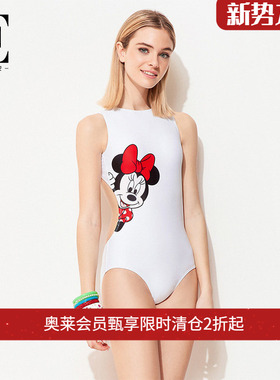 BE范德安连体三角泳衣女白红色卡通可爱性感莱卡面料露背时尚泳衣