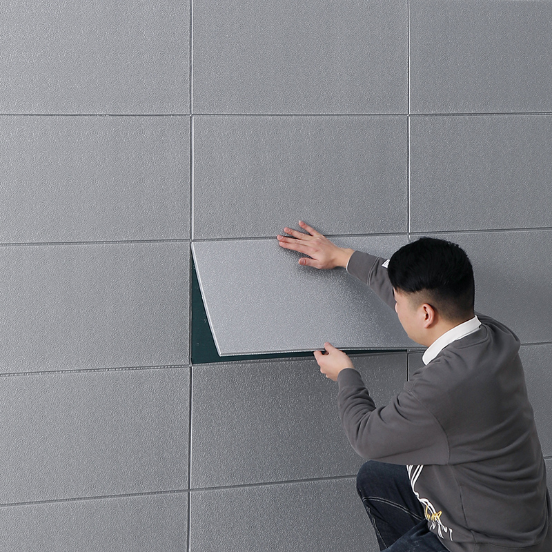 墙纸自粘防水防潮卧室客厅背景墙面翻新贴麻布纹灰色防撞遮丑壁纸