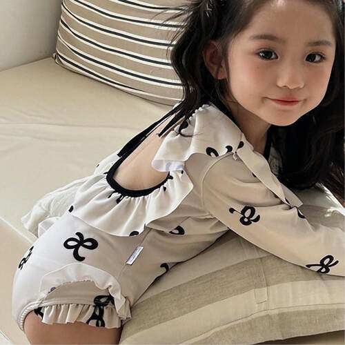 2026韩版女童泳衣女孩连体游泳衣可爱宝宝露背洋气儿童长袖泳装