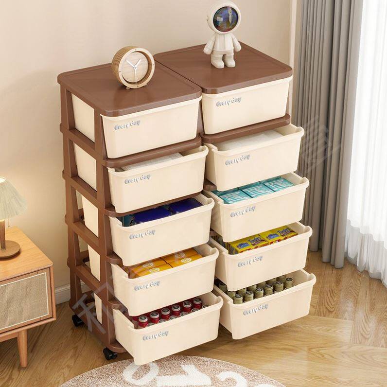抽屉式多层收纳柜奶油风宝宝玩具柜带轮客厅零食储物柜落地置物架
