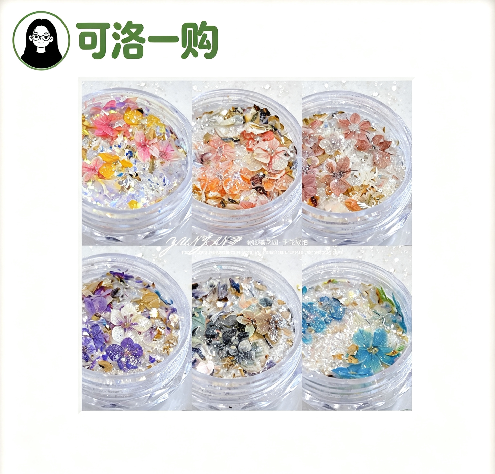 美甲店专用欧泊粉干花6色套装光疗美甲梦幻干花图片