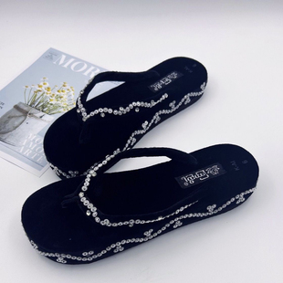 缅甸人字拖鞋傣族西双版纳拖鞋傣族带钻鞋子人字拖防滑手工厚底