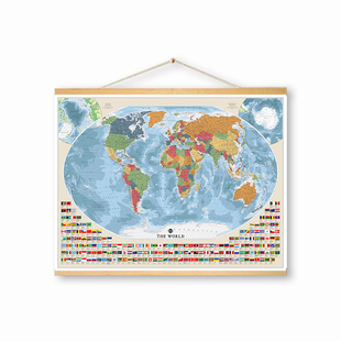 世界新版英文地图挂画地理实木办公室餐厅教室走廊装饰画墙画