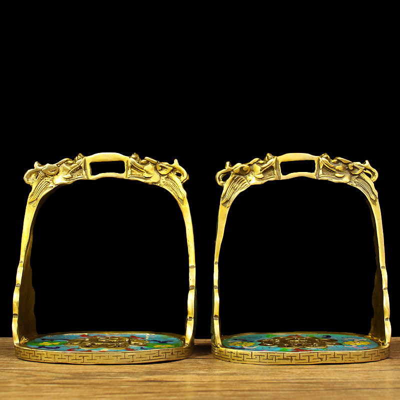 纯铜马镫马术用品景泰蓝铜马镫一对龙头马镫马鞍配件马背装饰摆设