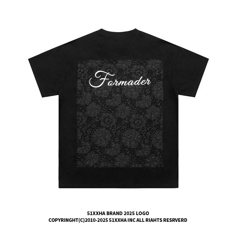 ZC19 美式高街vibe花卉贴布印花短袖T恤街头宽松重磅圆领半袖男