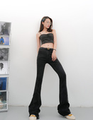 女士高街修身 petty 2025春季 款 Elsa175加长微喇黑色牛仔裤 拖地裤