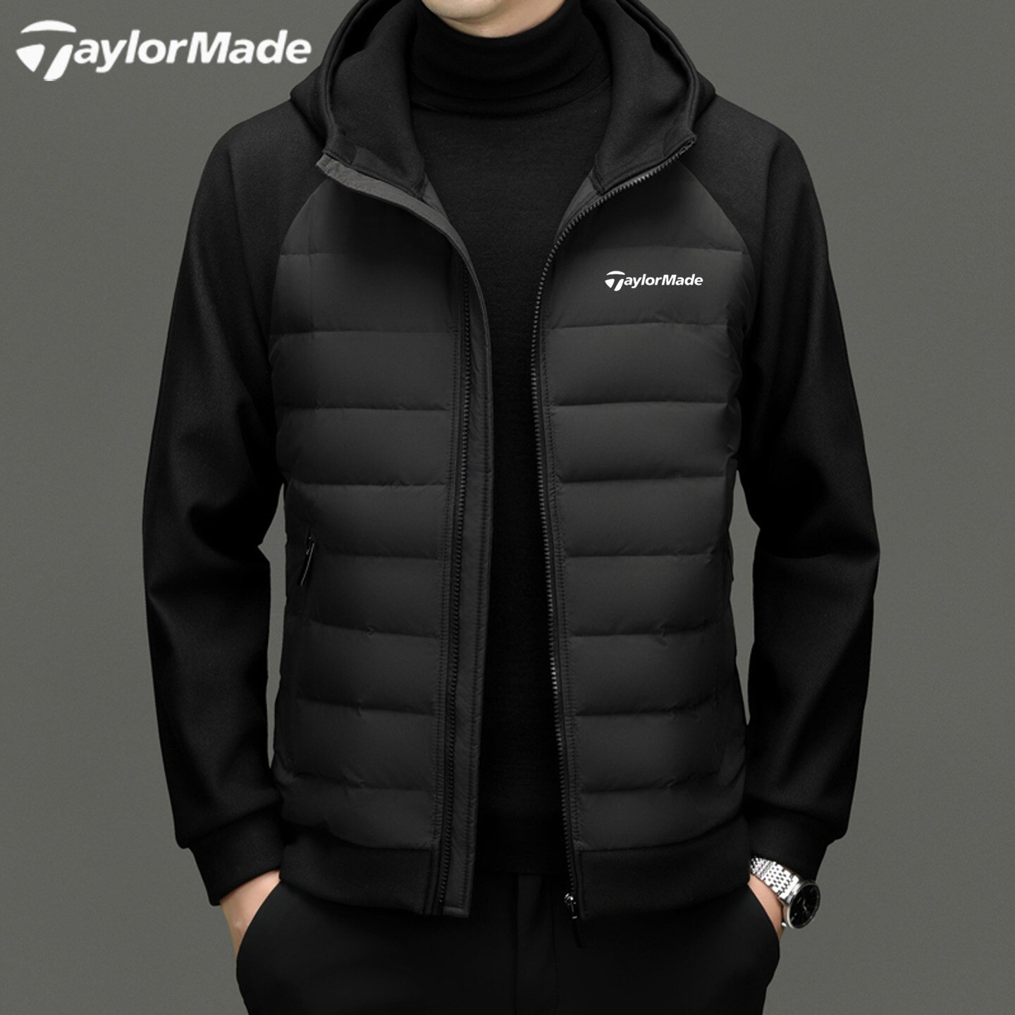 Taylormade泰勒梅高尔夫连帽羽绒服男士90白鸭绒户外运动休闲外套