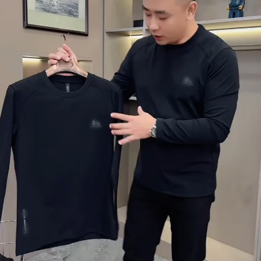 冬季新款男士加绒圆领T恤