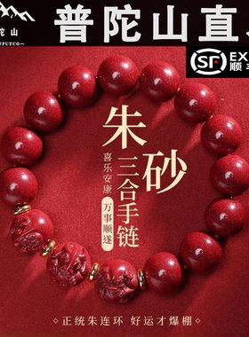 普陀山文创集三合朱砂手串蛇本命年手錬女款本命佛护身佛珠手錬