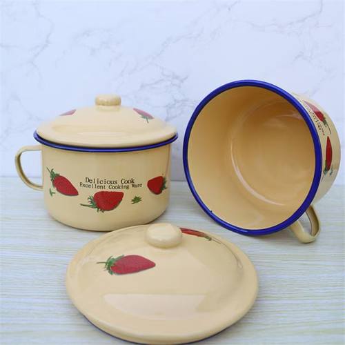 黄色高盖搪瓷泡面碗带盖饭缸