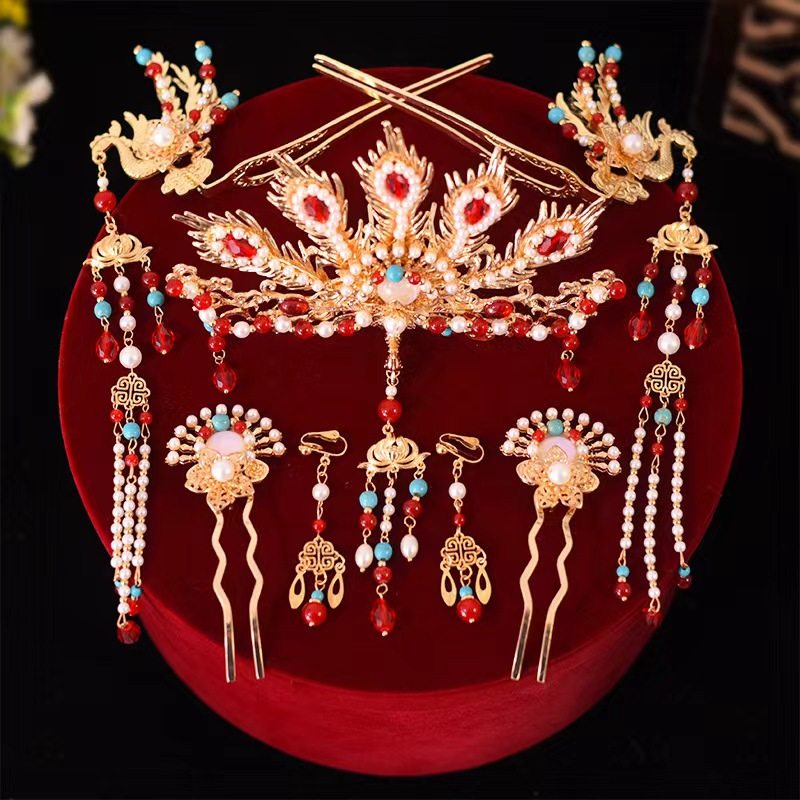 凤别离  莳忆手作汉服头饰套装富贵端庄优雅凤冠流苏步摇发簪头饰